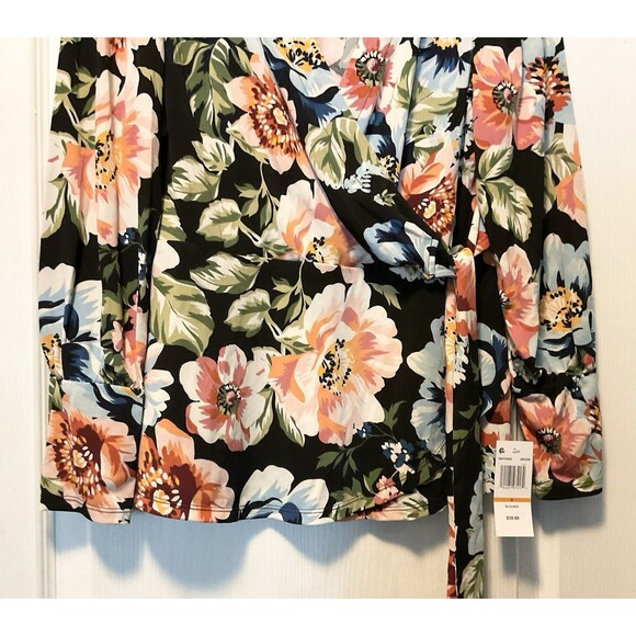Sam & Jess Women's Floral Surplice-Neck Wrap Top Size S, Multi Colored NWT - Picture 5 of 9
